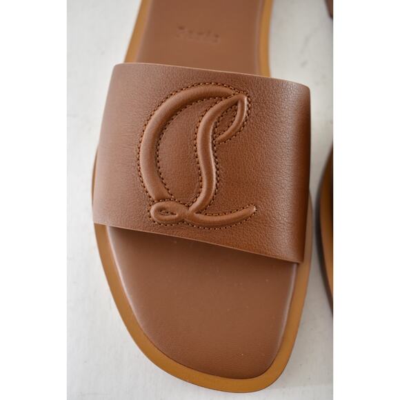 Christian Louboutin CL Mule Flat Cuoio Brown Leather Slide Slip On Sandal 37.5 - Picture 9 of 15